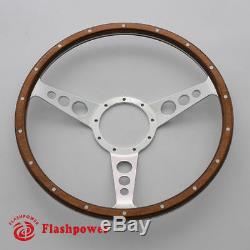 15 '' Steering Wheel Classic Riveted Wood Grain Catering For Mg Mgb Midget