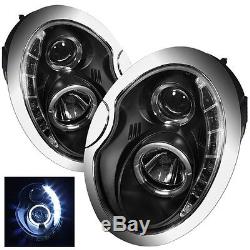 Bmw Mini 01-06 R50 R52 53 Black Led R8 Projector Drl & Halo Angel Eye