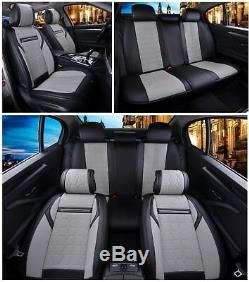 Deluxe Ultra Premium Gray Black Pu Leather Full Set Seat Cushion Covers For