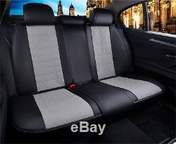 Deluxe Ultra Premium Gray Black Pu Leather Full Set Seat Cushion Covers For