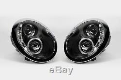 Mini Cooper One R50 01-06 Black Led Drl Headlights Angel Eyes Set Pair